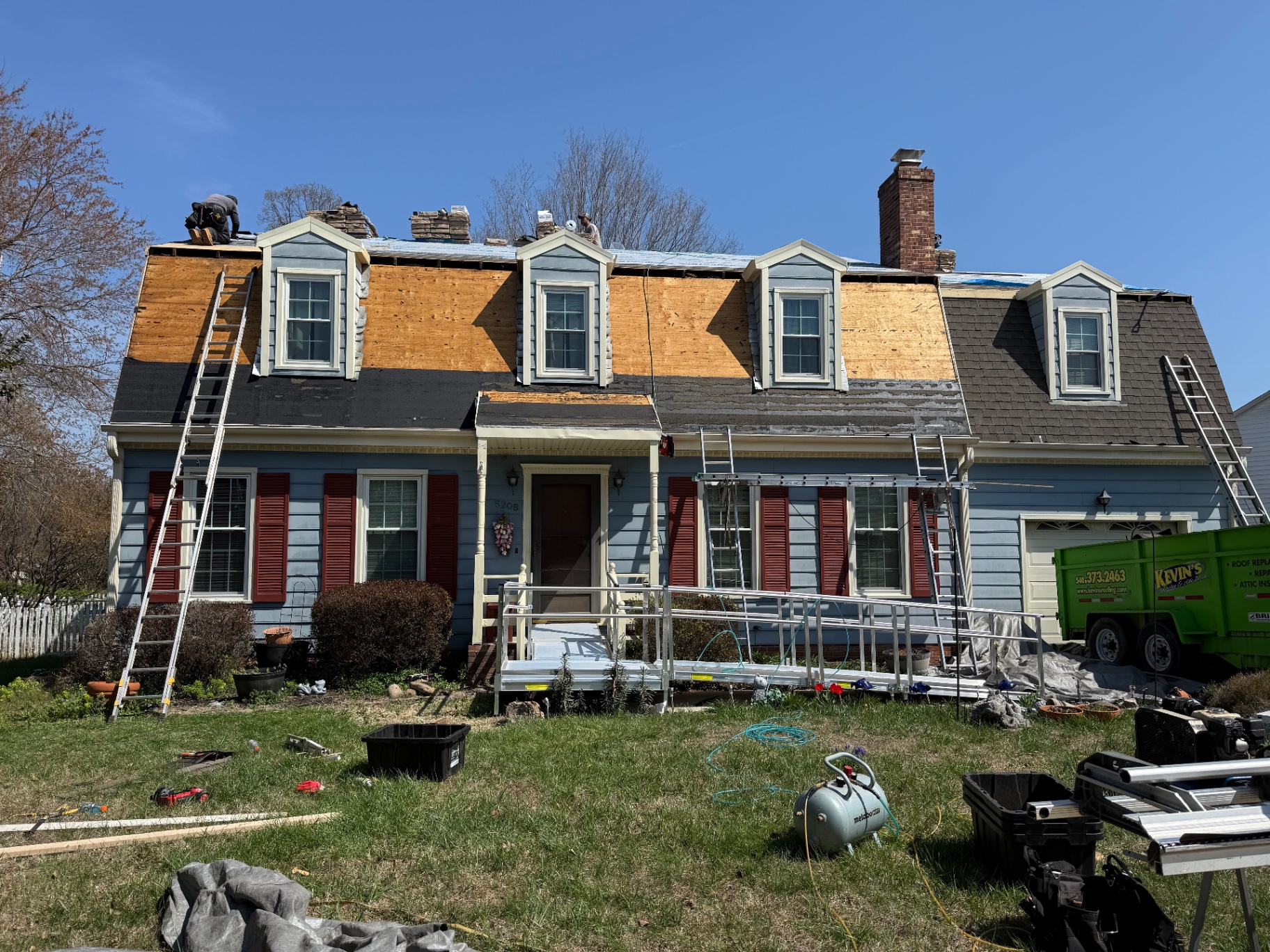 Old roof stripped to the deck, damaged sheathing replaced